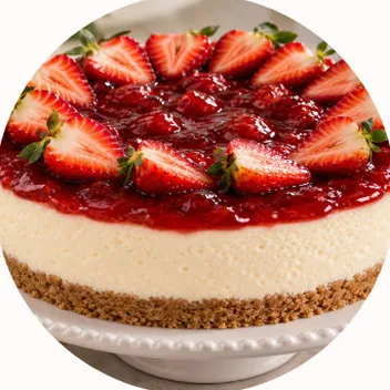 Cheesecake frío cubierto de fresas.