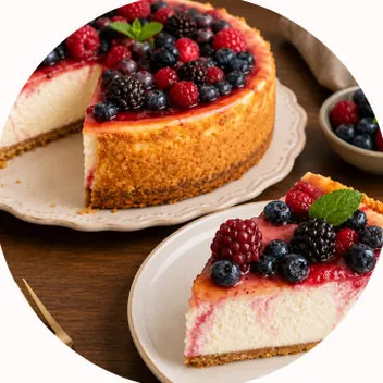 Cheesecake horneado con frutos rojos.
