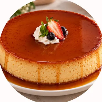 Flan napolitano bañado en caramelo.