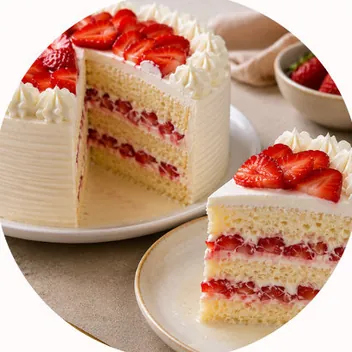Pastel de vainilla tres leches con fresas.