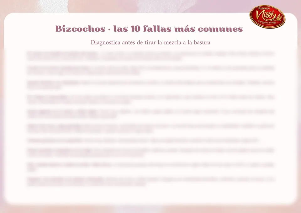 Página «Bizcochos: las 10 fallas más comunes» con el texto difuminado.
